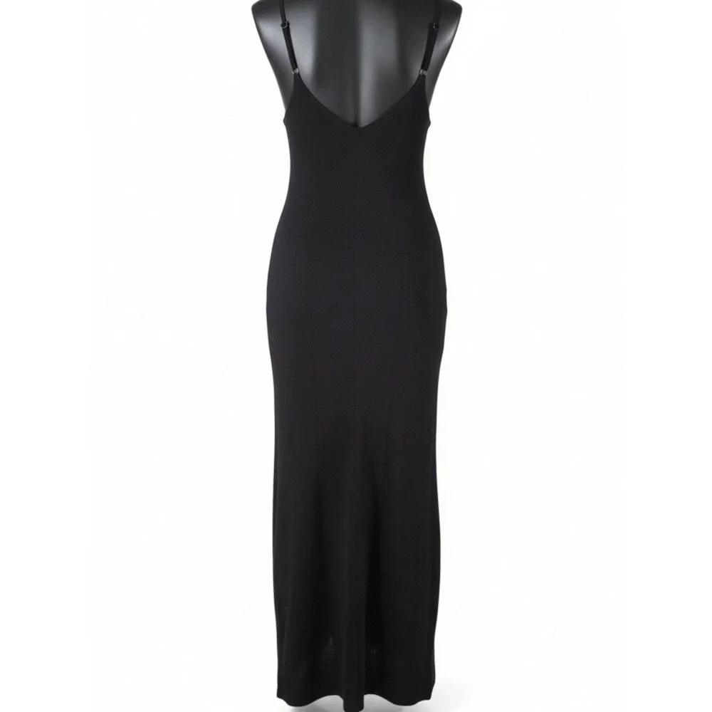 Freshman 1996‎ Black Ribbed Knit Maxi Slip Dress Spaghetti Straps V Neck size M - Picture 4 of 7